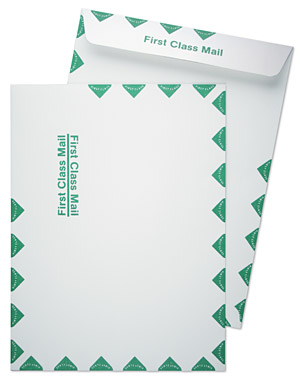 10 x 13 Catalog 28lb White Wove First Class Mail Green Diamond Border